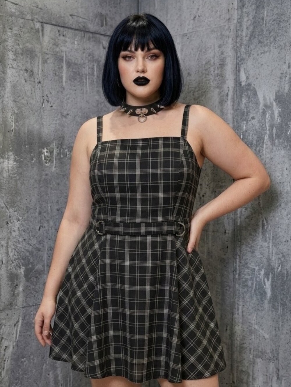 Hot Topic Plaid Skater Dress Black & White Belted Plus Size 4X NWT Goth Grunge
